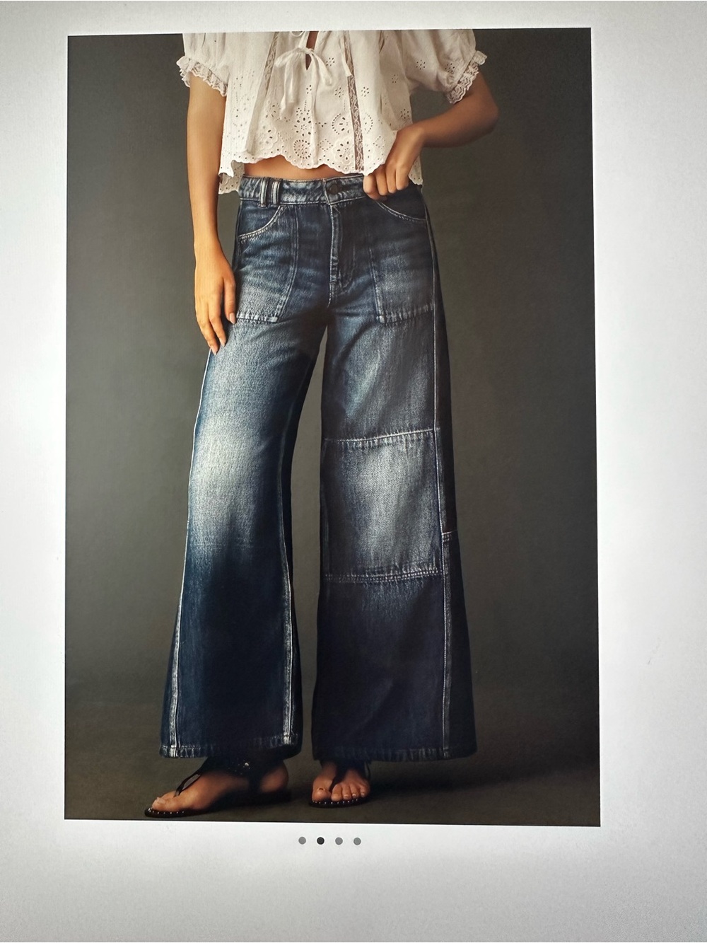 New with Tag! Anthropologie Pilcro Two-Tone Indigo Patchwork Wide-Leg Jeans 28 - Picture 2 of 9